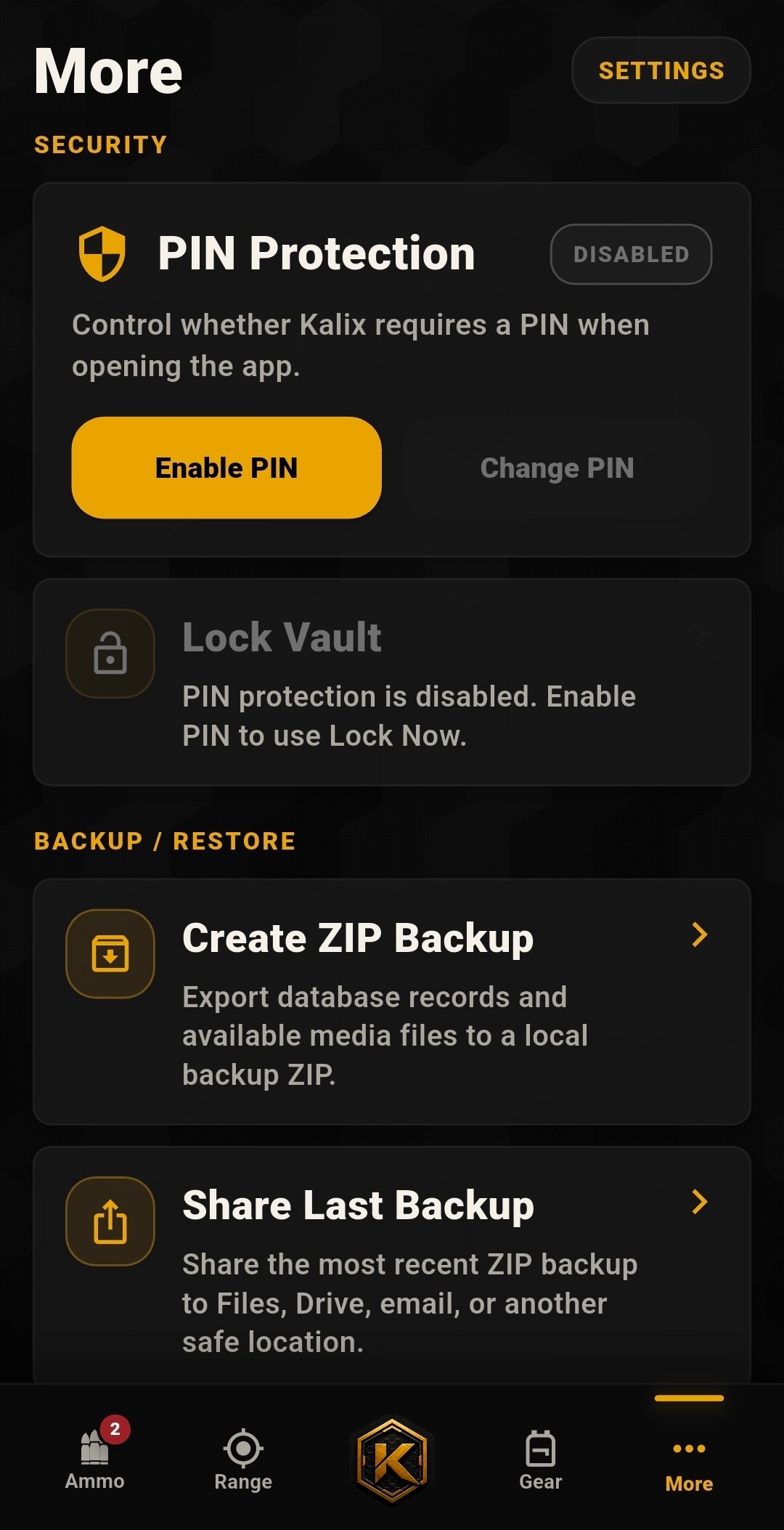 Kalix privacy and backup settings
