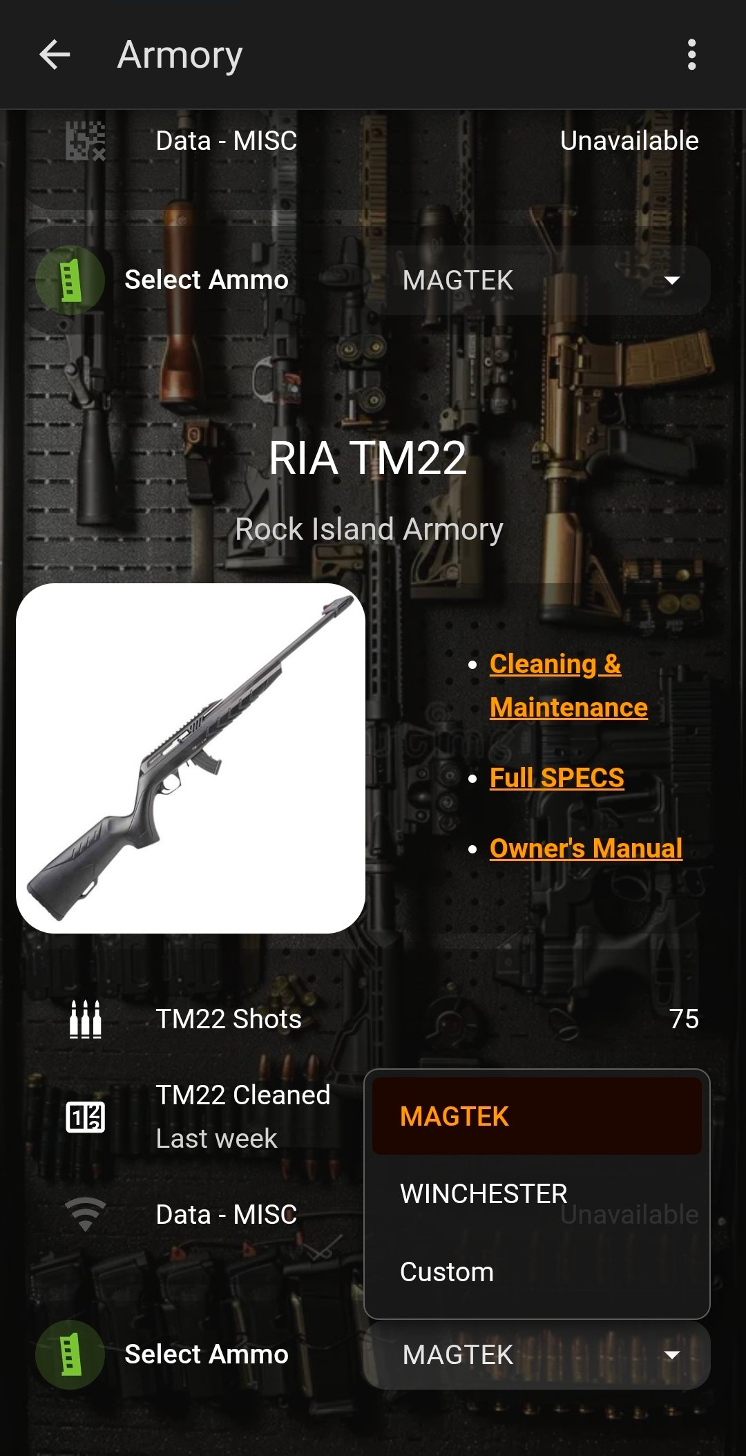 Early prototype: ammo picker dropdown