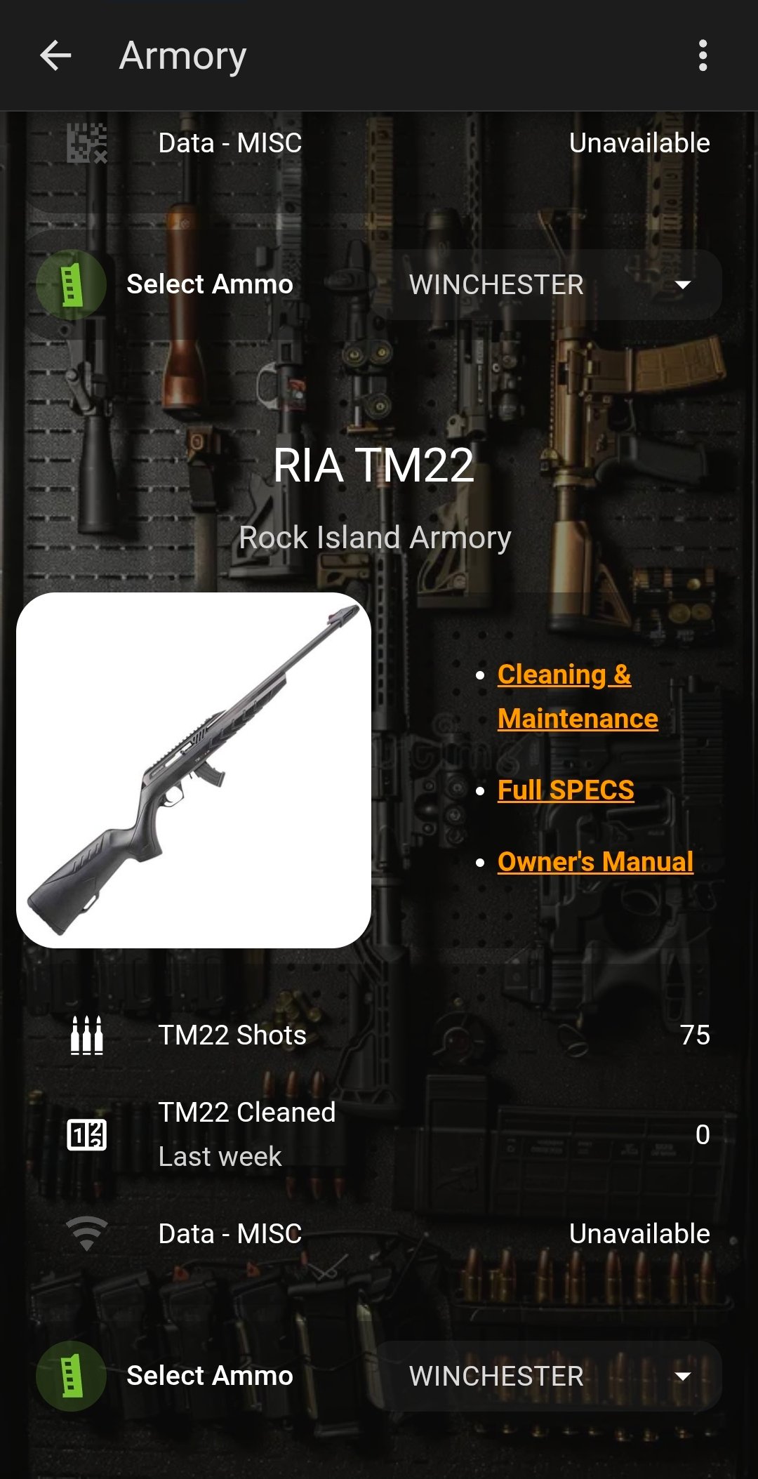 Early prototype: firearm tracking dashboard, RIA TM22
